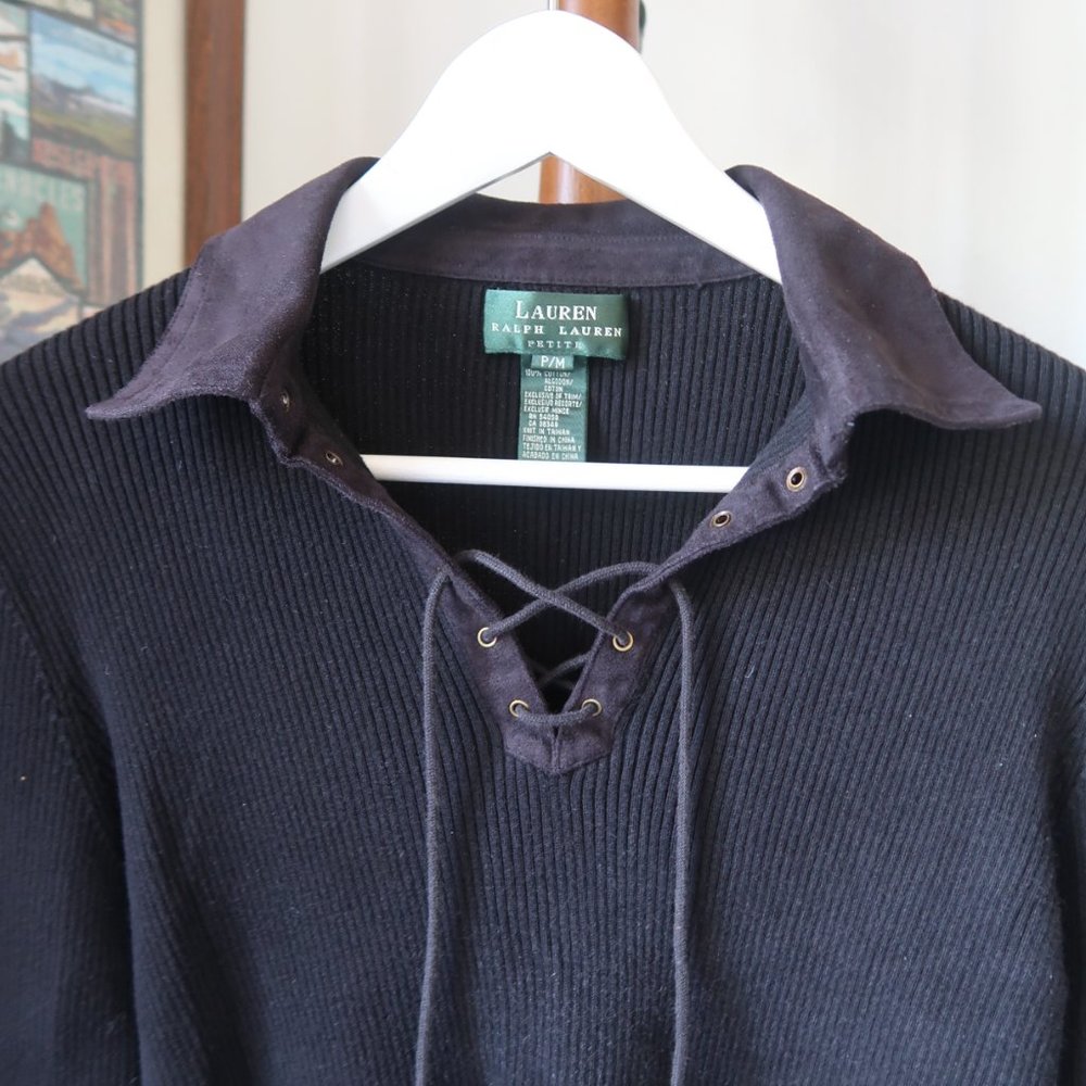 Ralph Lauren Ribbed Corset Style Sweater Navy Size Medium NWOT - Picture 3 of 4